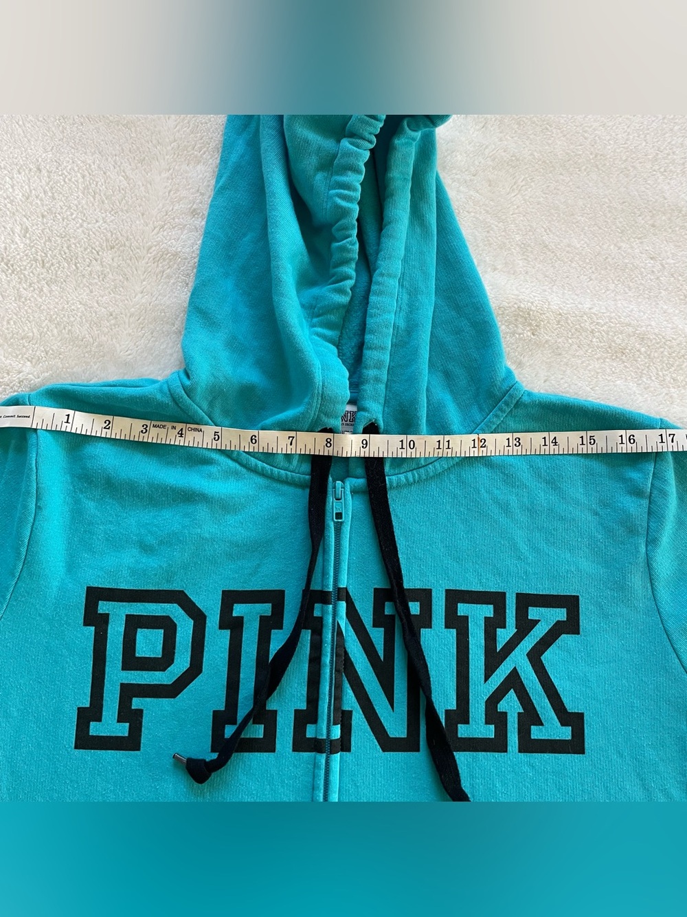 PINK Victoria’s Secret Teal Logo Zip Up Hoodie size XL - Picture 11 of 14